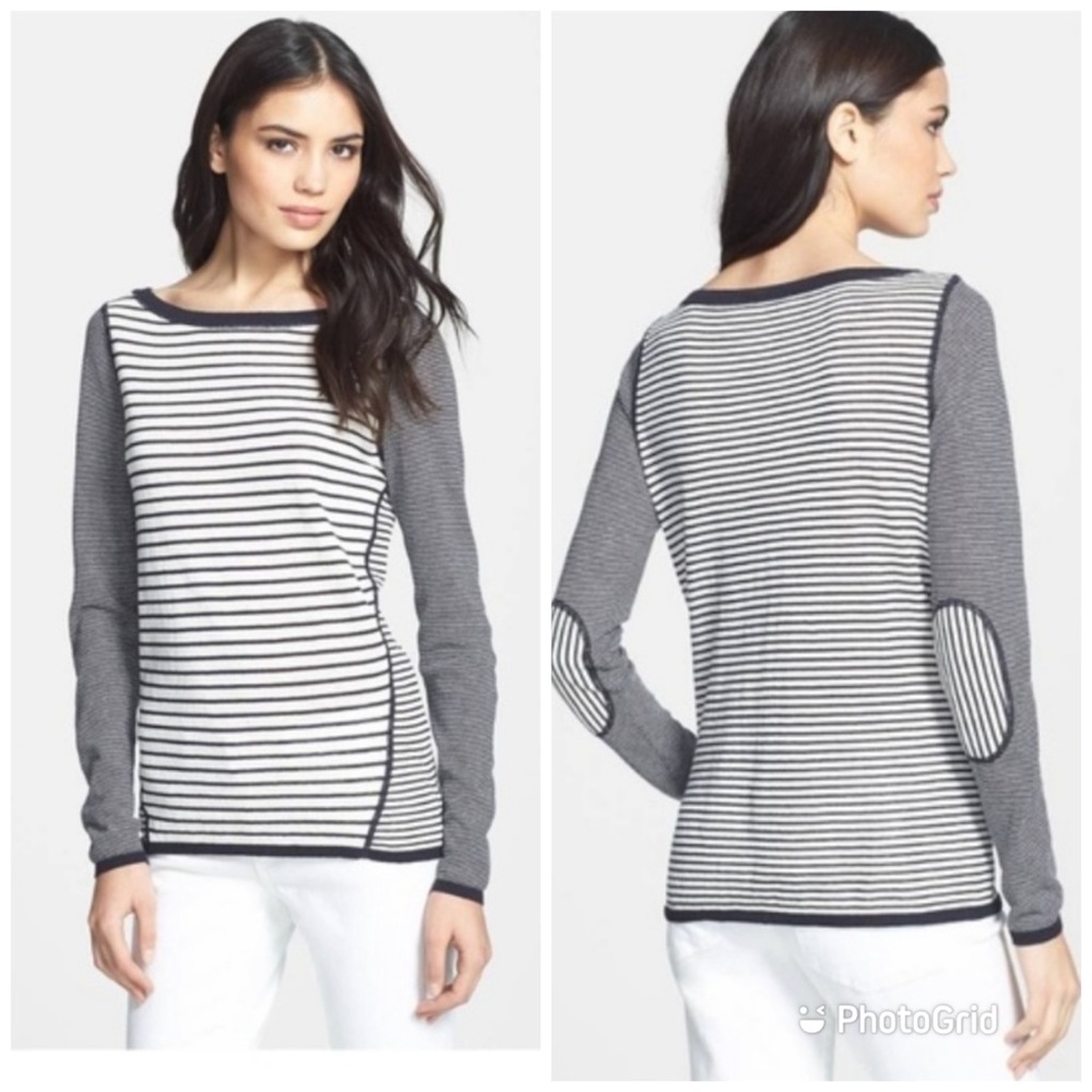 TORY BURCH Kamila Mixed Stripe Sweater Grey Navy M